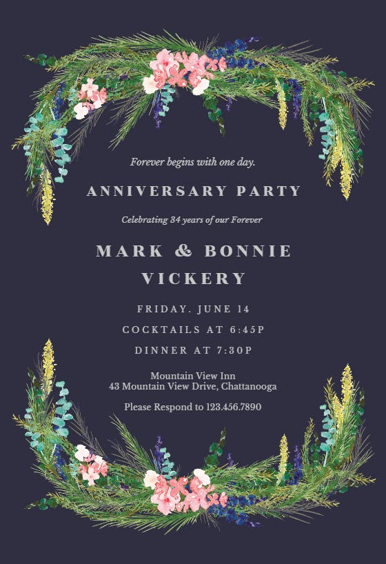 Floral pine - anniversary invitation