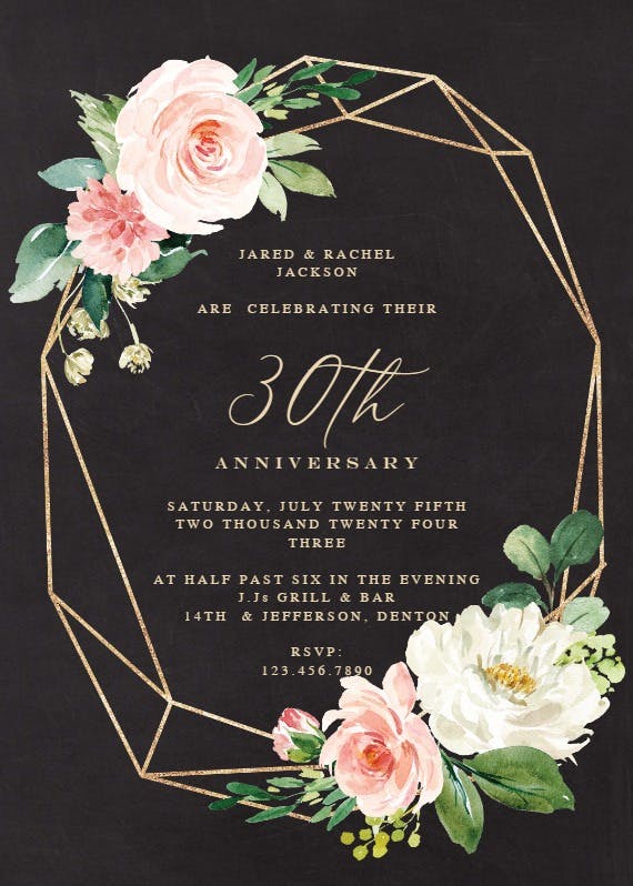 Floral polygon frame - anniversary invitation