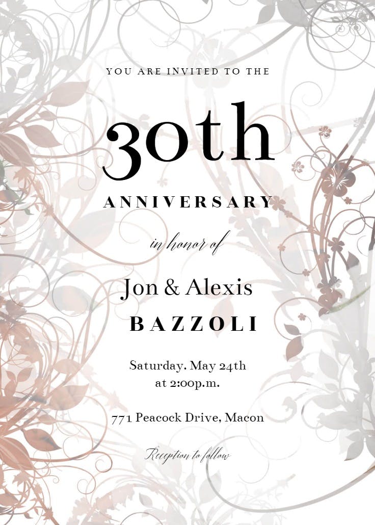 Floral swirls - invitación de aniversario