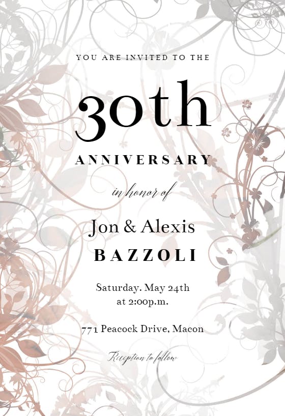 Floral swirls - anniversary invitation