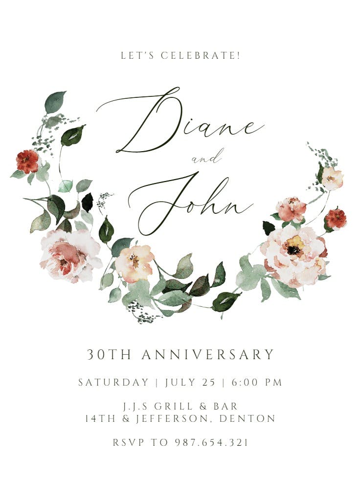 Floral wreath - anniversary invitation