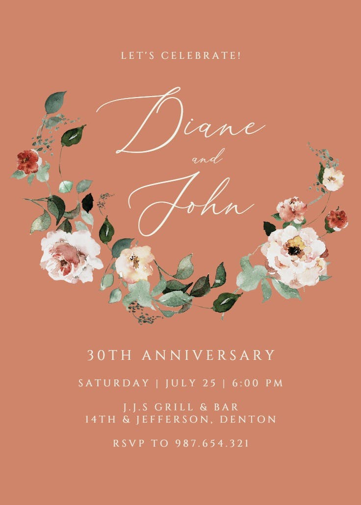 Floral wreath - anniversary invitation