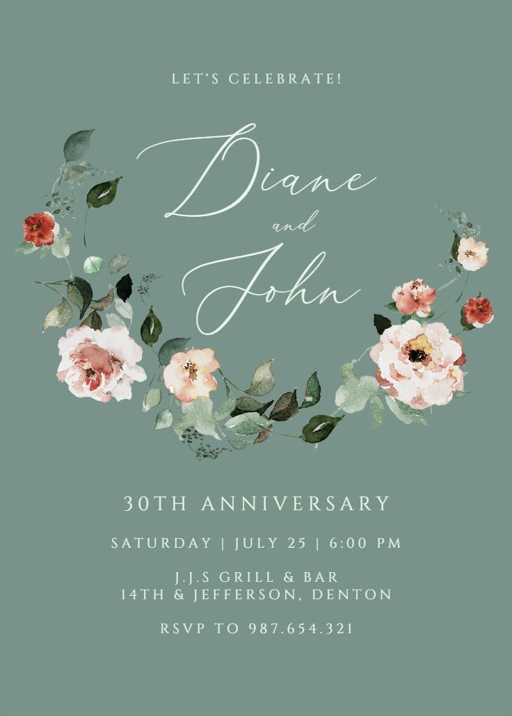 Floral wreath - anniversary invitation