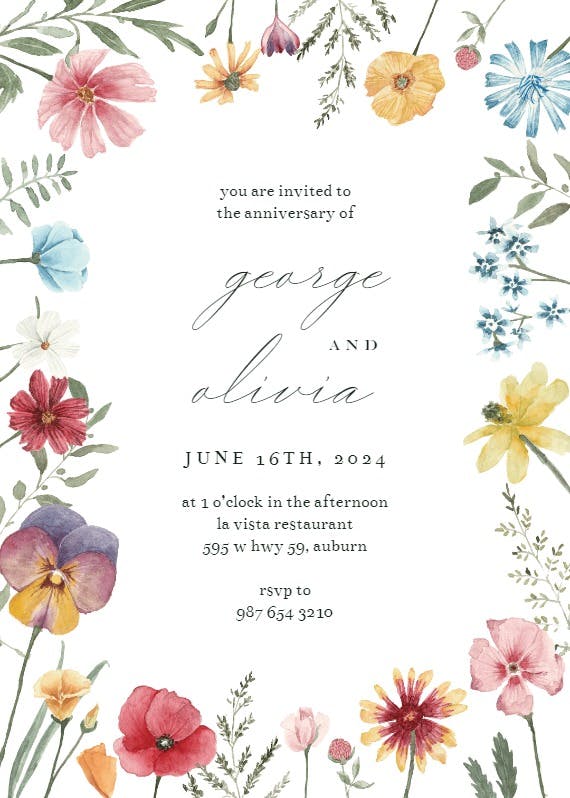 Fresh meadow flowers - anniversary invitation