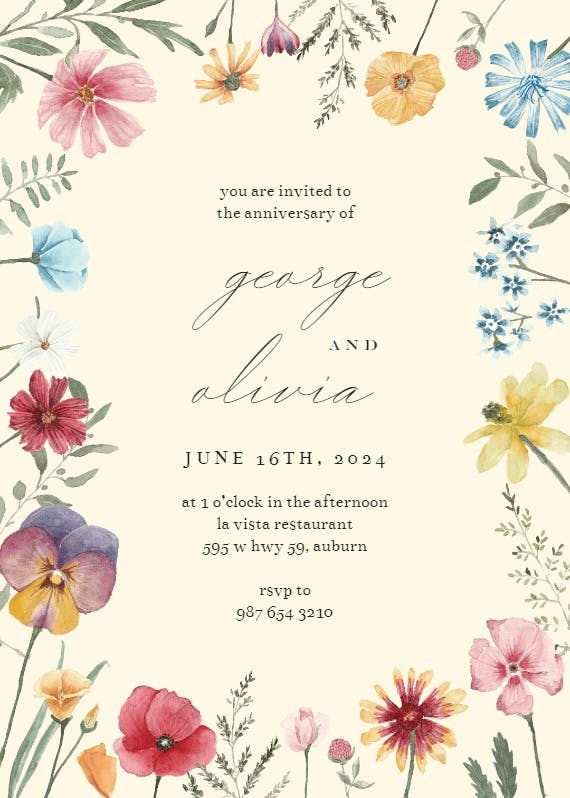 Fresh meadow flowers - invitación de aniversario