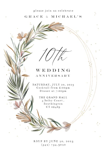 Garden wreath & rings - Invitación De Aniversario