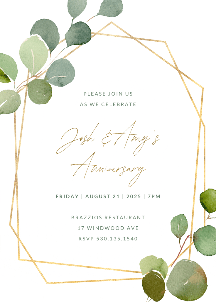 Geometric eucalyptus - anniversary invitation