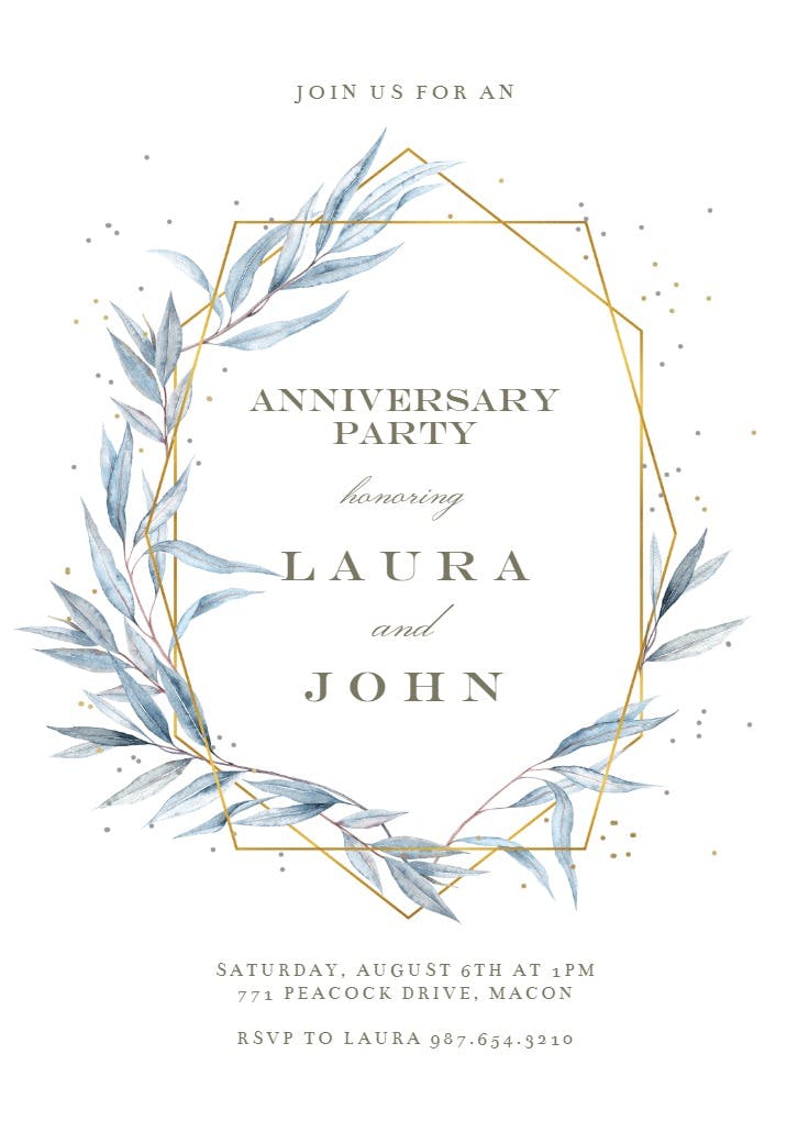 Geometric navy leaves - anniversary invitation