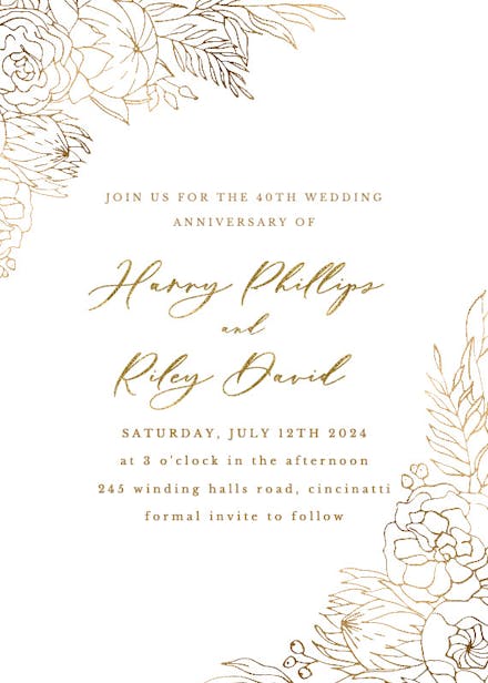 Gilded Lines - Anniversary Invitation Template | Greetings Island