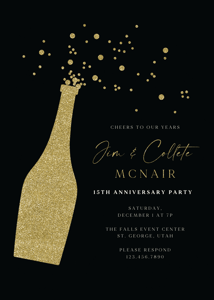 Glitter bubbly - anniversary invitation