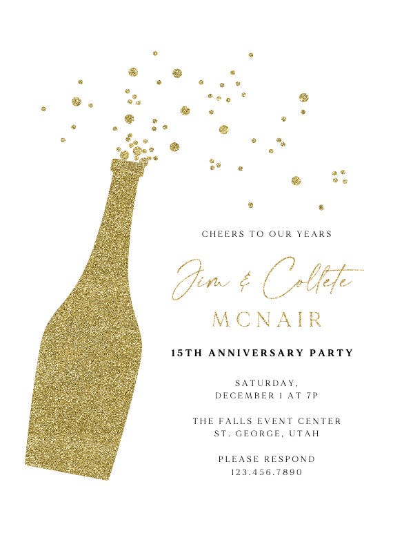 Glitter bubbly - anniversary invitation