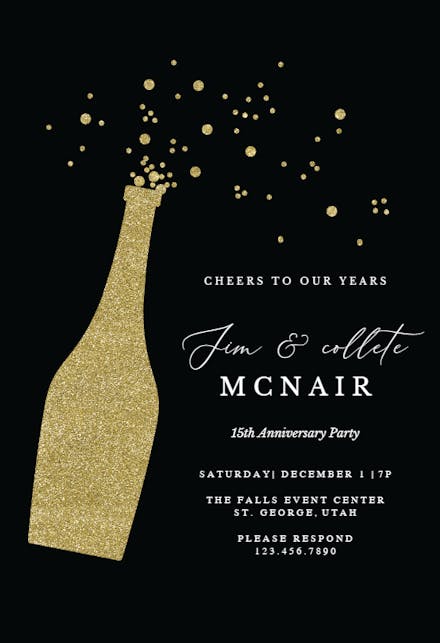 Glitter Bubbly - Invitación De Aniversario