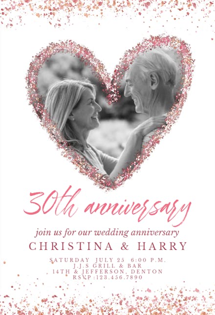 Glitter Heart - Invitación De Aniversario