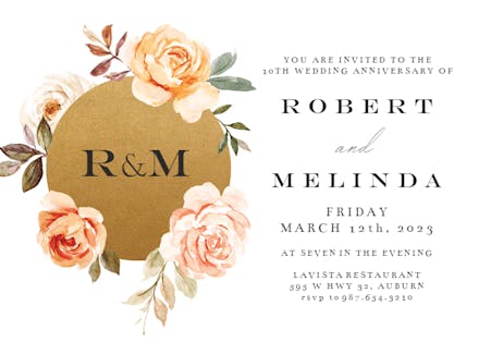 Gold and Roses - Invitación De Aniversario