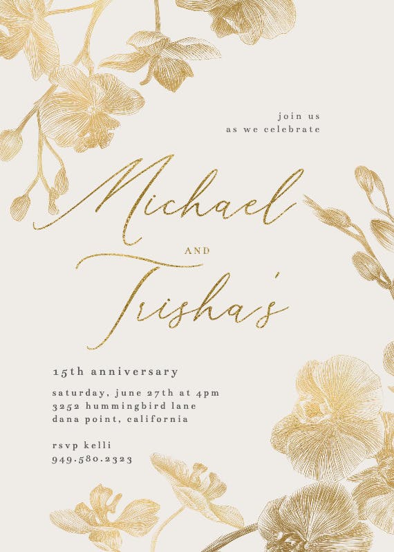 Gold orchids - anniversary invitation
