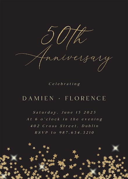 Gold star confetti frames - anniversary invitation