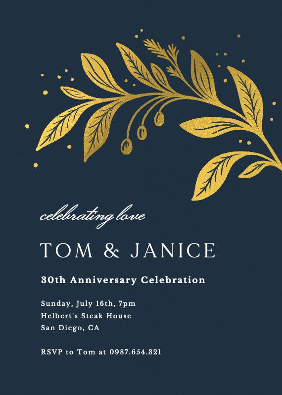 Golden flora - anniversary invitation