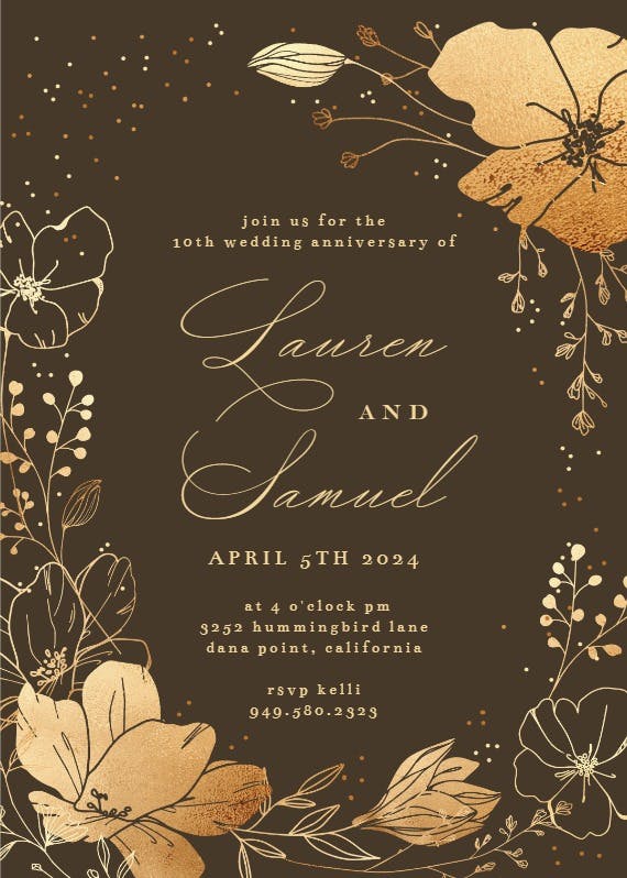 Golden flowers frame - anniversary invitation