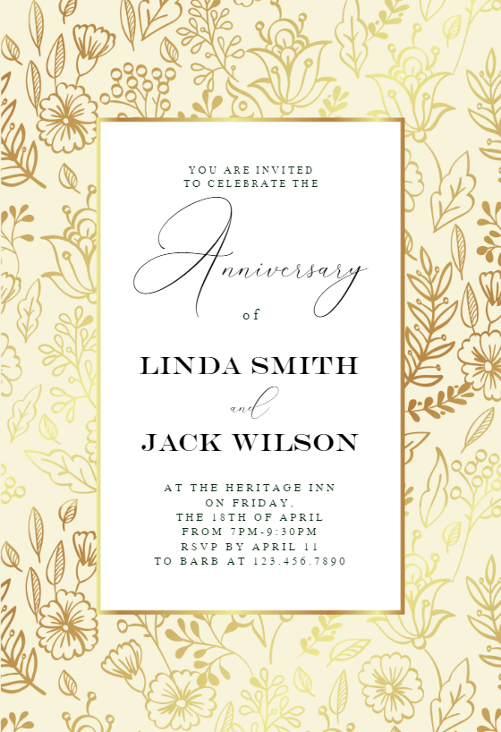 Golden Leaves - Anniversary Invitation Template (Free) | Greetings Island