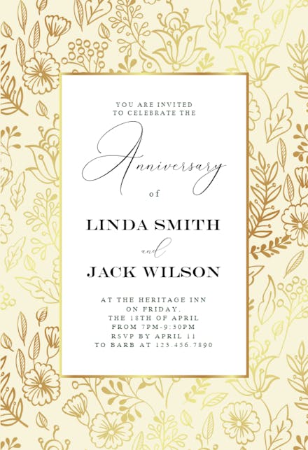 Golden Leaves - Anniversary Invitation Template (Free) | Greetings Island