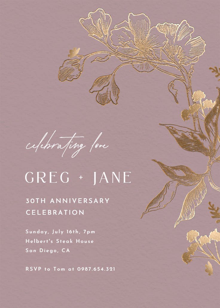 Golden orchid - anniversary invitation