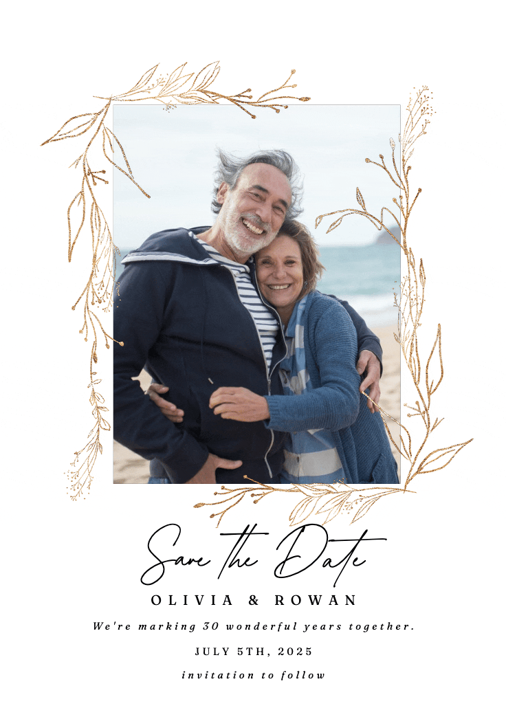 Golden outline branches - anniversary invitation