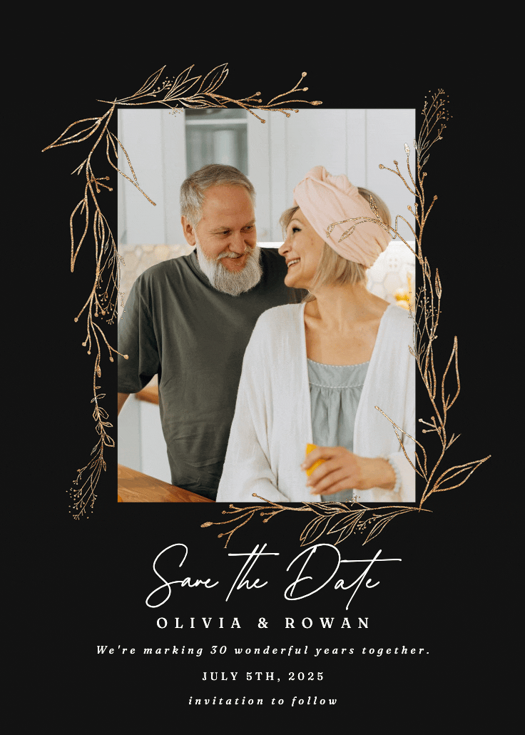 Golden outline branches - anniversary invitation