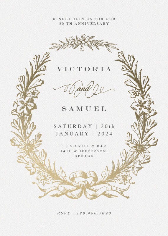 Golden wreath - anniversary invitation