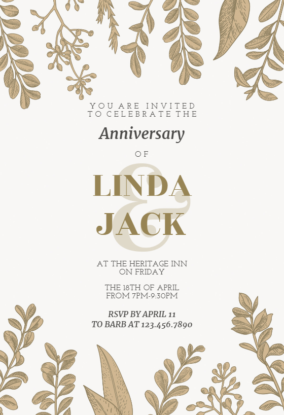 Graceful Greenery - Anniversary Invitation Template (Free) | Greetings ...