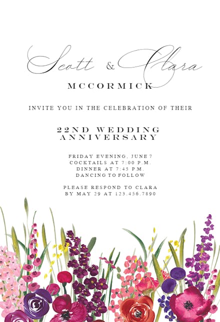 Hand Painted Floral - Invitación De Aniversario