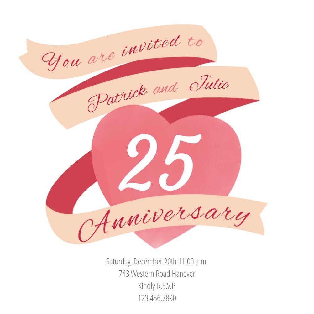 Heart and ribbon - anniversary invitation