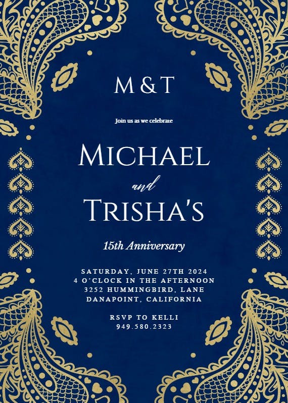Indian floral paisley - anniversary invitation