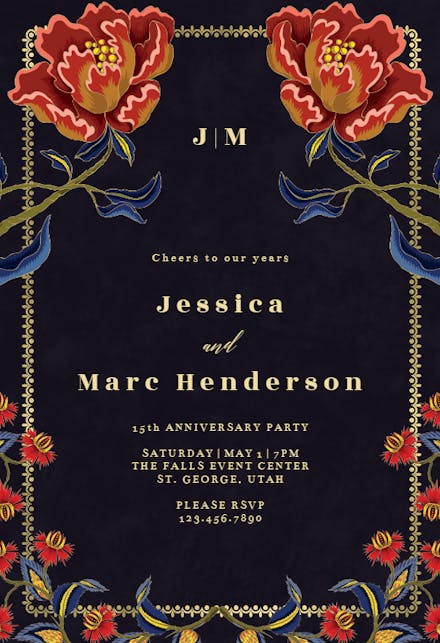 Indian flowers & frame - Invitación De Aniversario