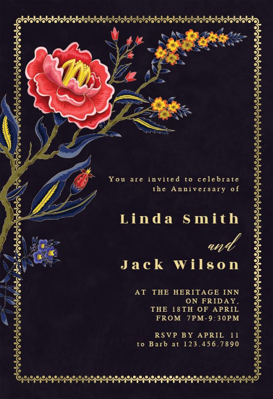 Indian wild flower & frame - anniversary invitation