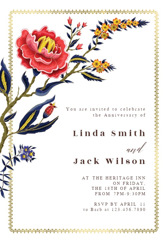 Indian wild flower & frame - anniversary invitation
