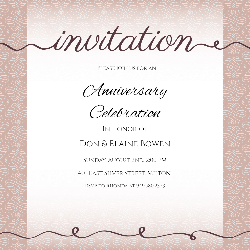 Infinity Cursive - Anniversary Invitation Template (Free) | Greetings ...