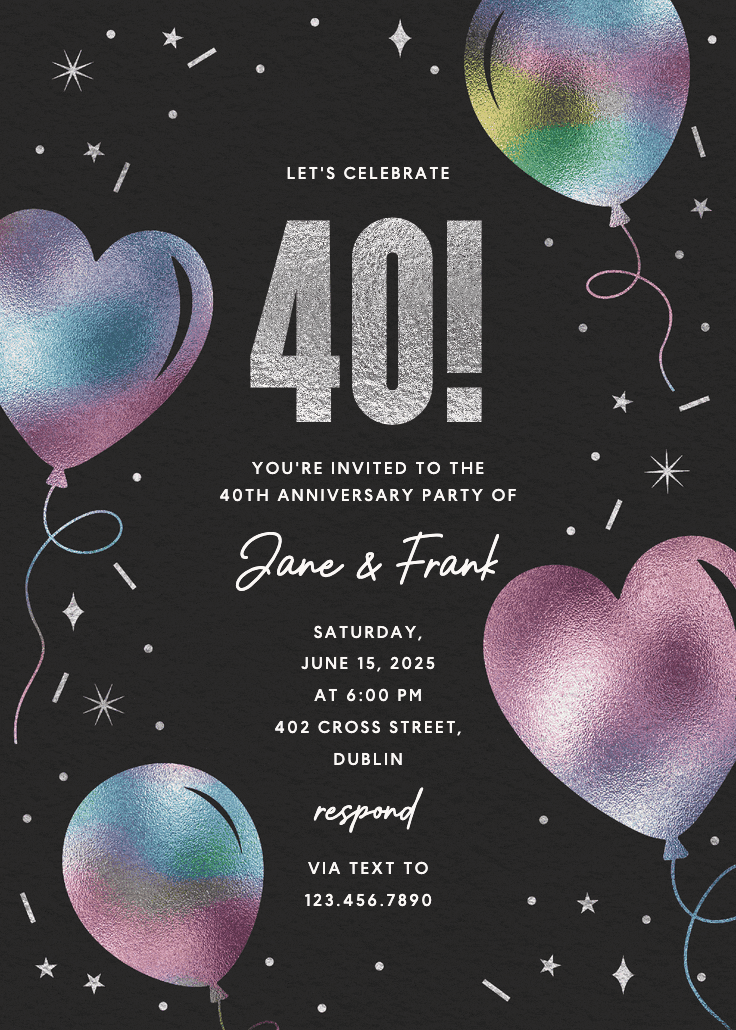 Iridescent balloons - invitación de aniversario