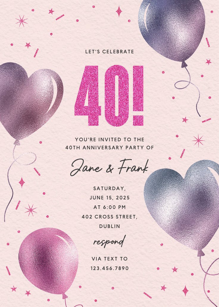 Iridescent balloons - invitación de aniversario