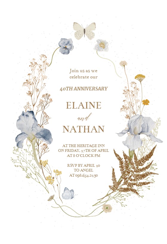 Iris wreath - invitación de aniversario