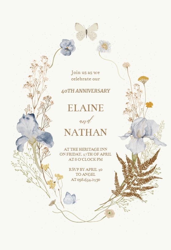 Iris wreath - anniversary invitation