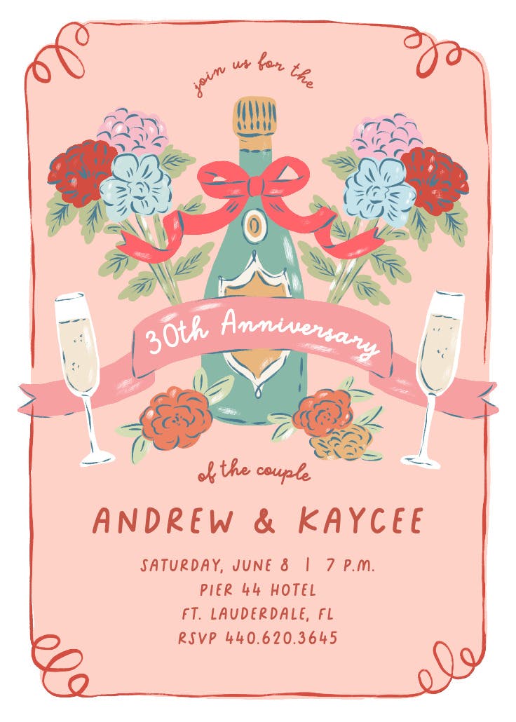 Love bliss & bubbly - invitación de aniversario