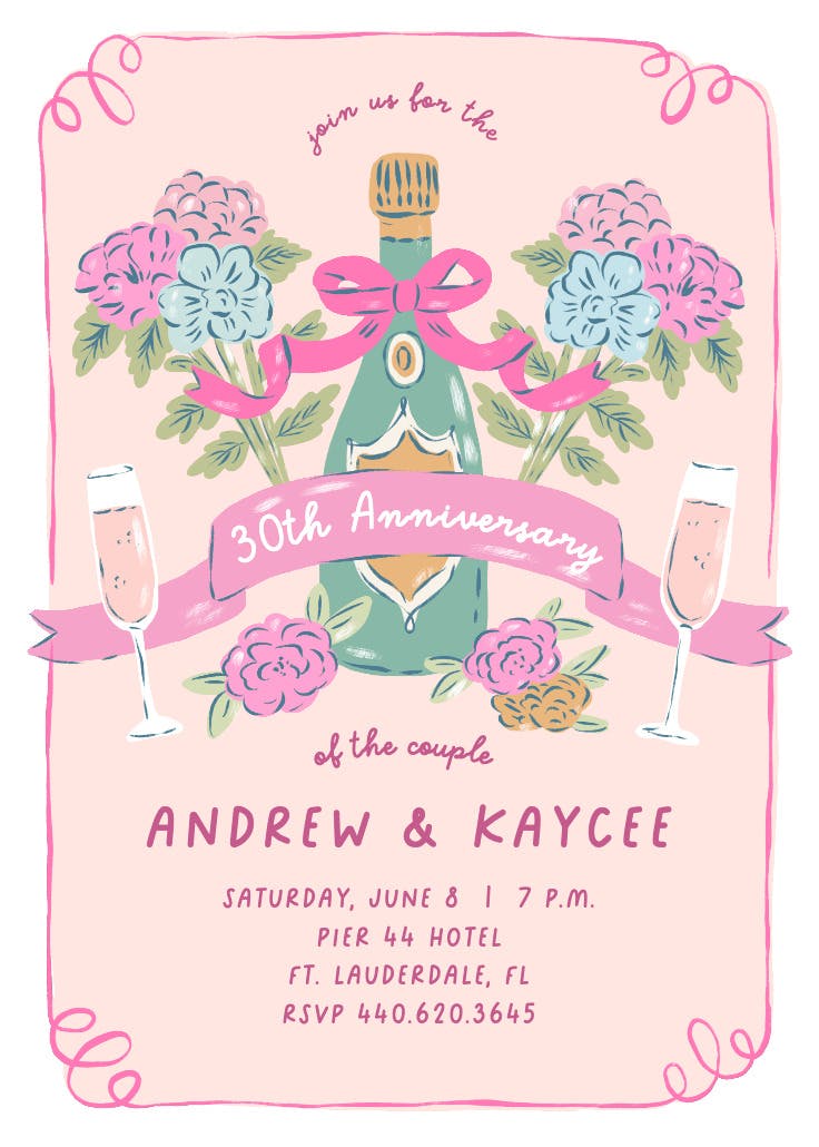 Love bliss & bubbly - invitación de aniversario