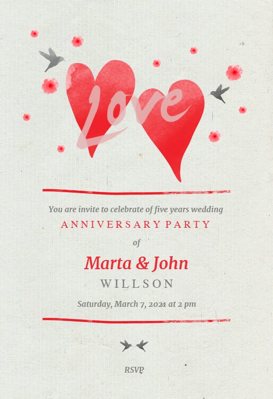 Loving hearts - anniversary invitation