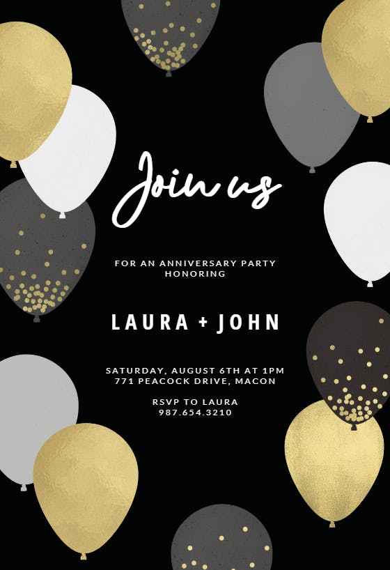 Luxe balloons -  invitación de aniversario