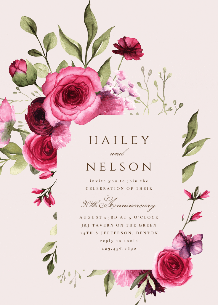 Magenta flowers - anniversary invitation