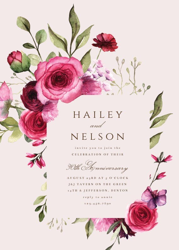 Magenta flowers - anniversary invitation