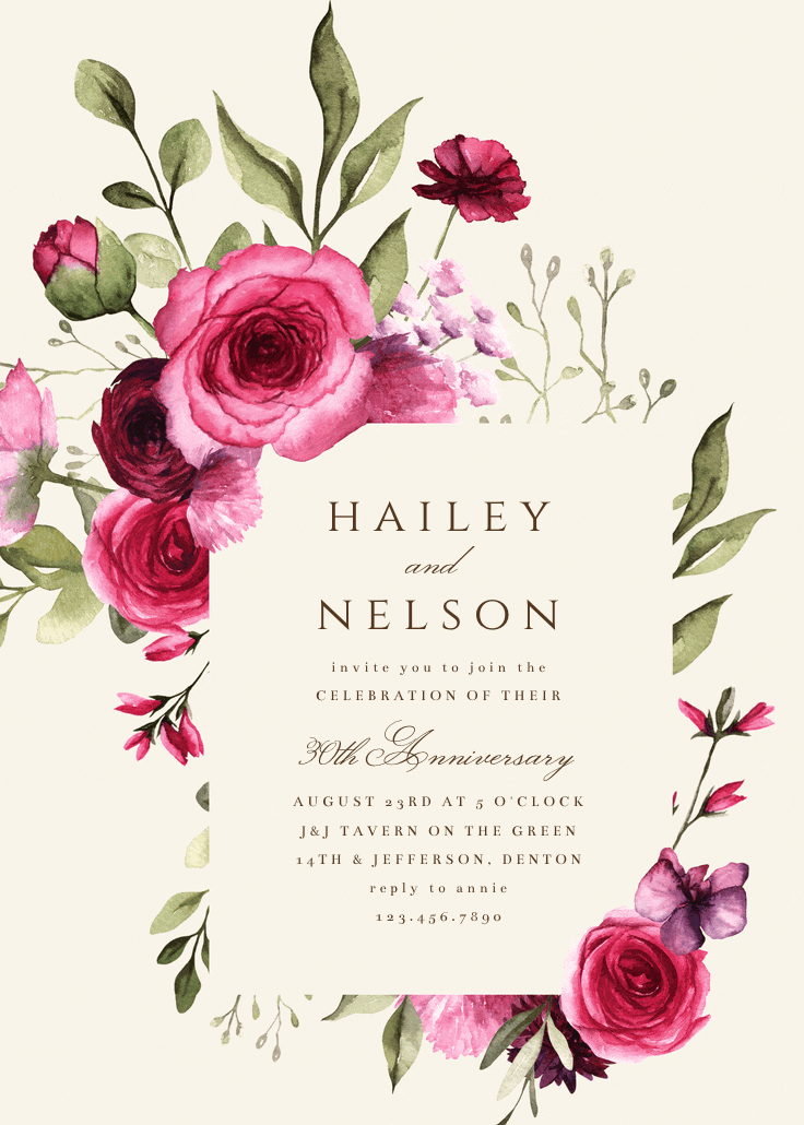 Magenta flowers - anniversary invitation