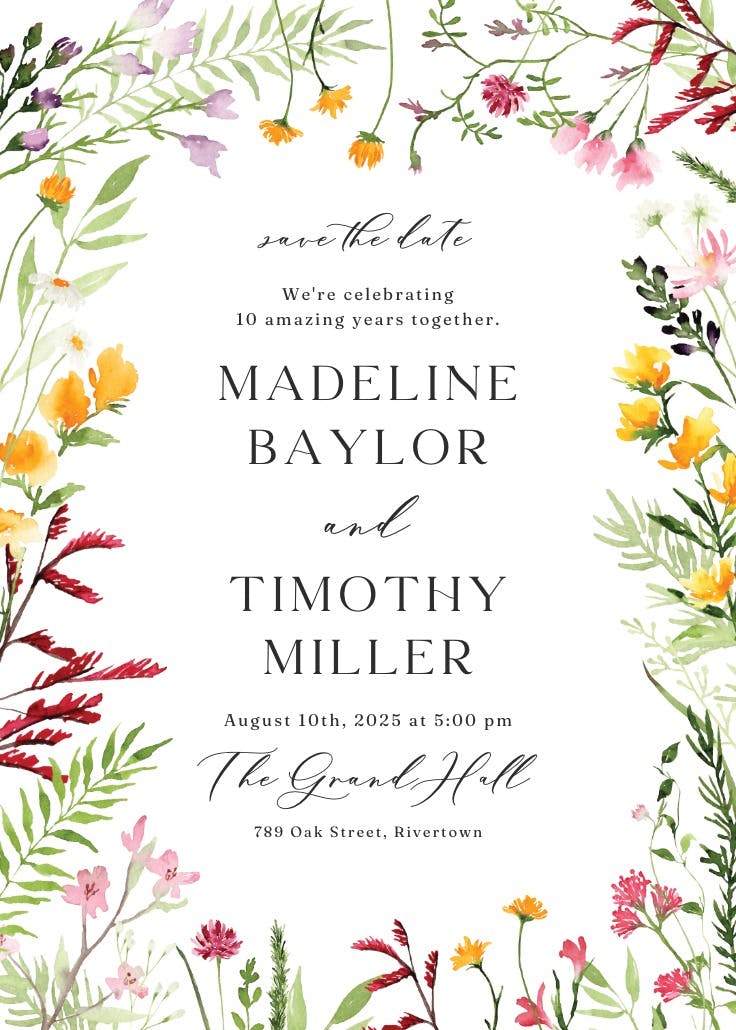 Meadow flowers - anniversary invitation