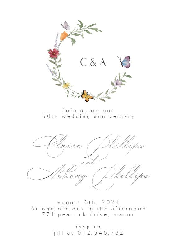 Meadow monogram - anniversary invitation