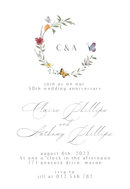 Meadow Monogram - Invitación De Aniversario